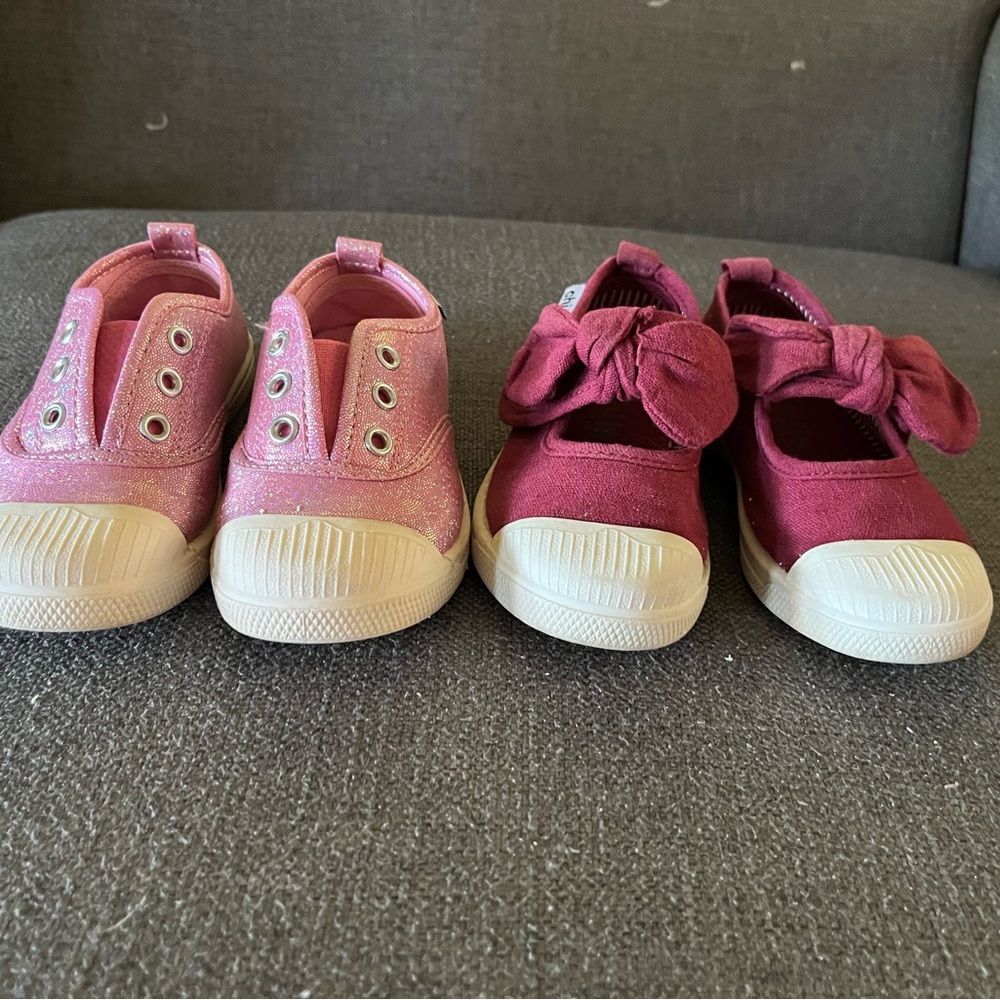 Pink and Red Canvas Sneakers with Rubber Toe Caps